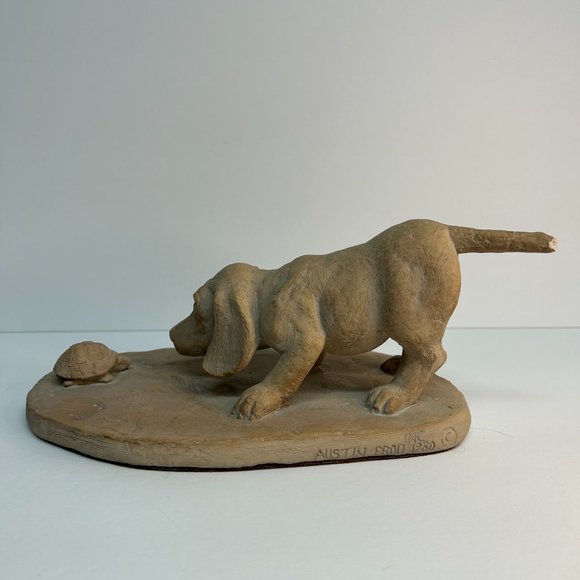 Austin Prod Beagle Dog and Turtle Sculpture 1980 "Curious" By Patrice Hannon - Picture 3 of 13